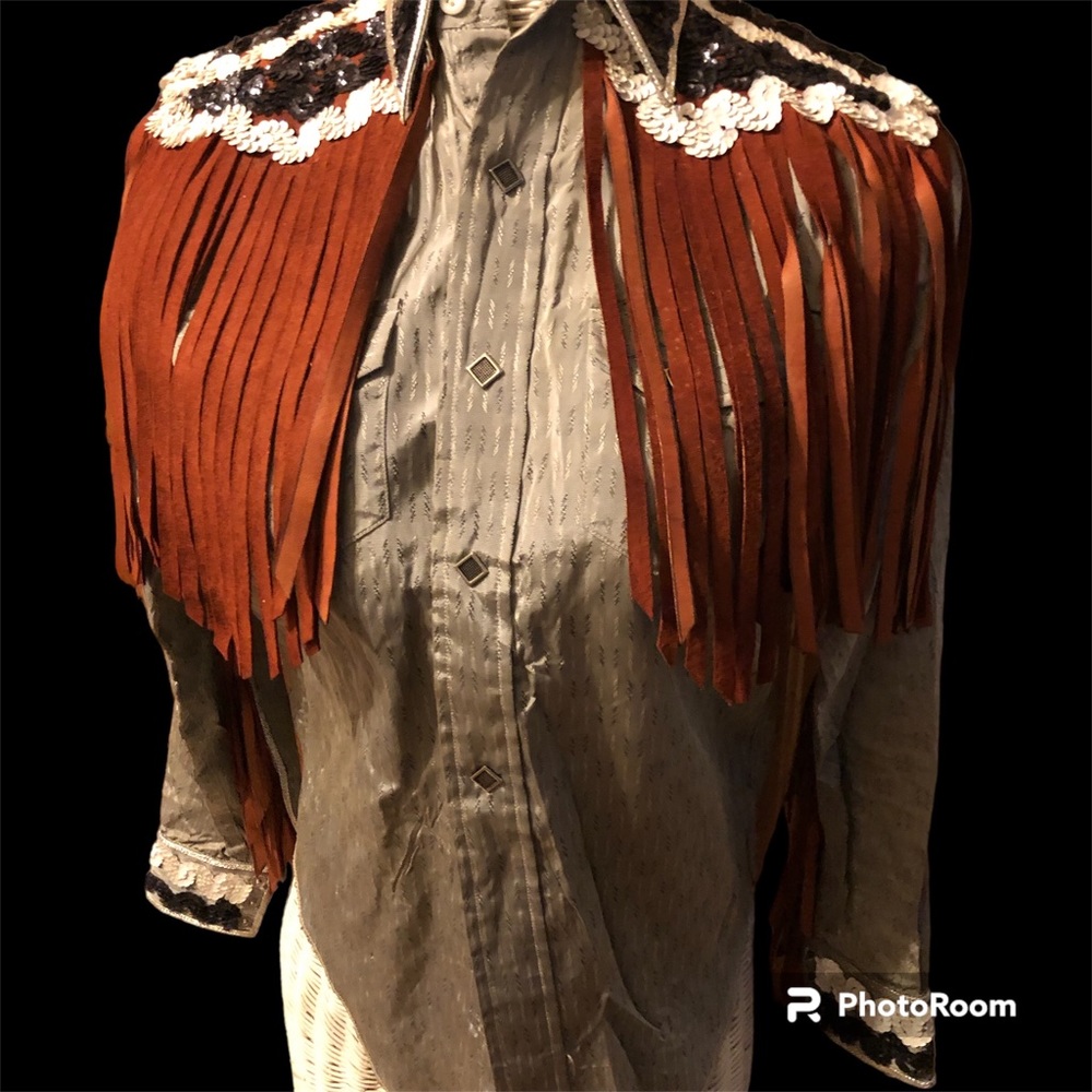 Authentic Vintage 1940’s Miller Cowgirl Jacquard Satin Leather Fringes Halloween